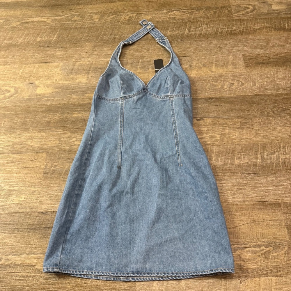 Green Dimple Denim Halter Dress